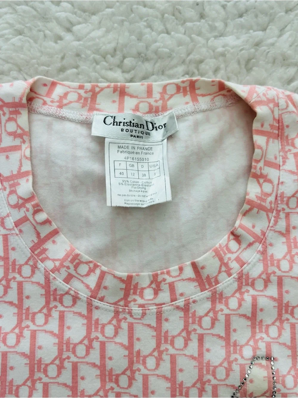 Christian Dior Trotter 1 Vintage Pink/White Stretchy T Shirt size IT/EU 40